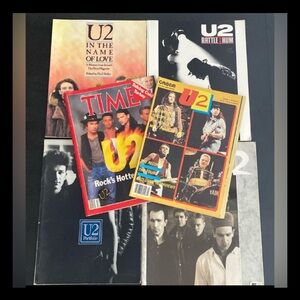 Vintage U2 lot of 6 miscellaneous Magazines - rare find-gently used with button